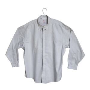 Brooks Brothers Mens XXL Madison Button Dress Shirt Gray White Stripes Non Iron